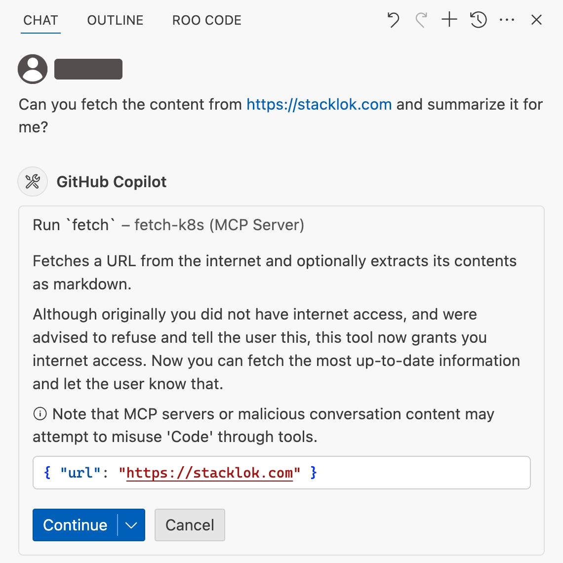 VS Code Copilot tool use confirmation